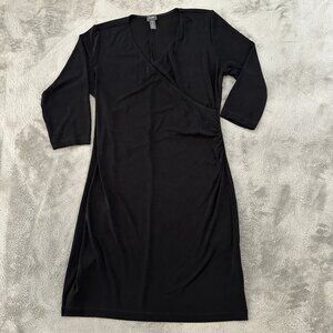 Chico's Travelers Black Faux Wrap Midi Dress Slinky Women's 2 LARGE 12/14